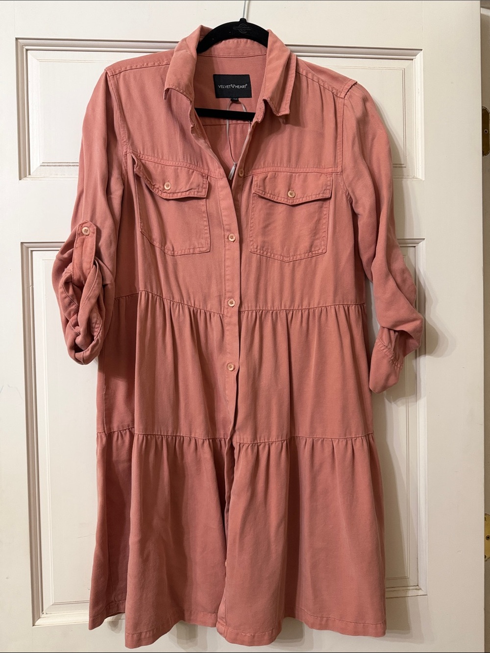 Velvet Heart Dusty Rose Button-Up Tiered Shirt Dress